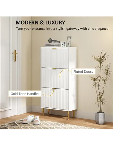 HOMCOM Narrow Shoe Cabinet with 3 Flip Drawers - White