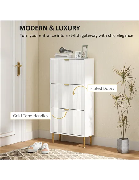HOMCOM Narrow Shoe Cabinet with 3 Flip Drawers - White