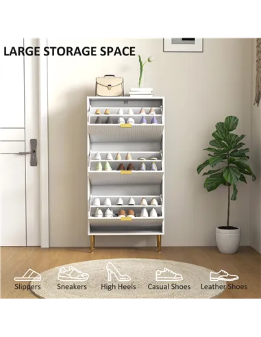 HOMCOM Narrow Shoe Cabinet with 3 Flip Drawers - White