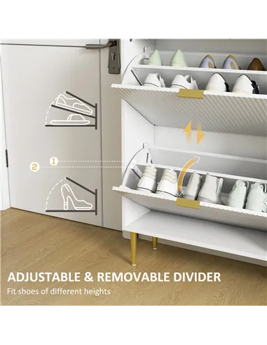 HOMCOM Narrow Shoe Cabinet with 3 Flip Drawers - White