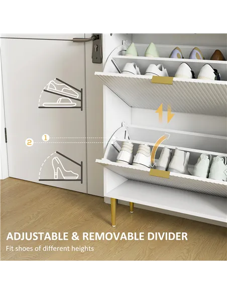 HOMCOM Narrow Shoe Cabinet with 3 Flip Drawers - White