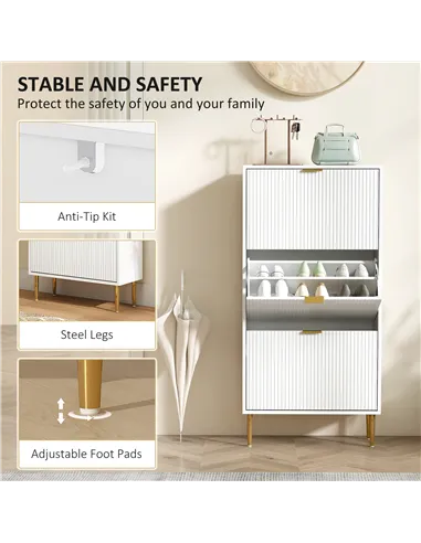 HOMCOM Narrow Shoe Cabinet with 3 Flip Drawers - White