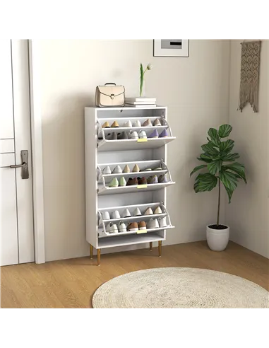 HOMCOM Narrow Shoe Cabinet with 3 Flip Drawers - White