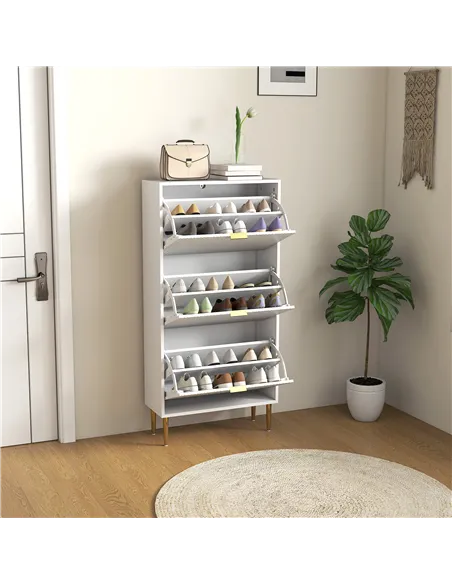 HOMCOM Narrow Shoe Cabinet with 3 Flip Drawers - White