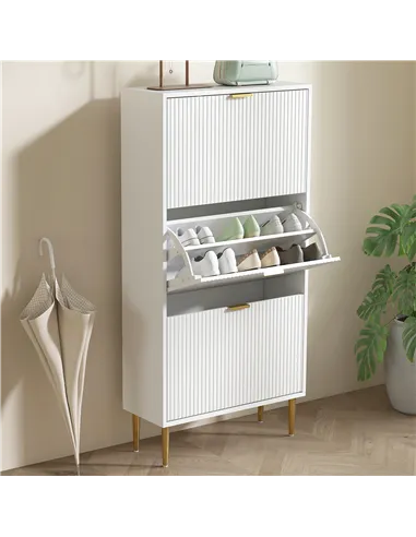 HOMCOM Narrow Shoe Cabinet with 3 Flip Drawers - White