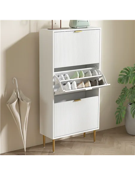 HOMCOM Narrow Shoe Cabinet with 3 Flip Drawers - White