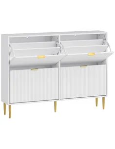HOMCOM Narrow Shoe Cabinet with 4 Flip Drawers - White
