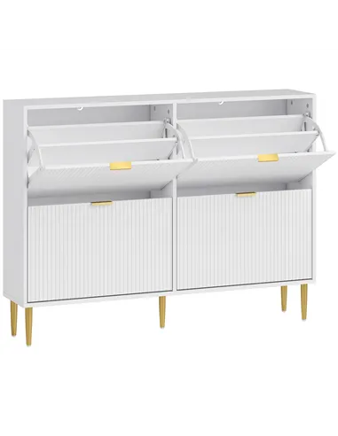 HOMCOM Narrow Shoe Cabinet with 4 Flip Drawers - White