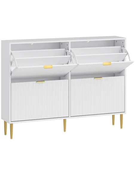 HOMCOM Narrow Shoe Cabinet with 4 Flip Drawers - White