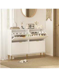 HOMCOM Narrow Shoe Cabinet with 4 Flip Drawers - White 2