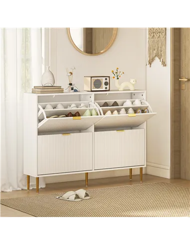 HOMCOM Narrow Shoe Cabinet with 4 Flip Drawers - White
