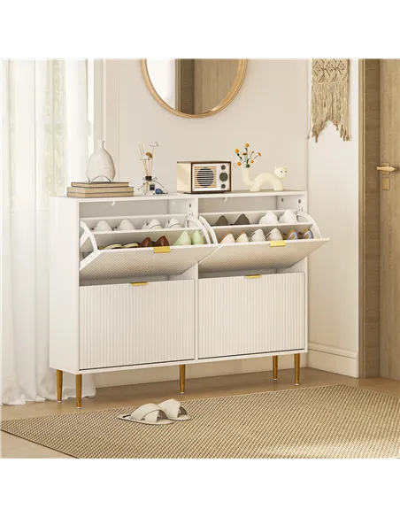 HOMCOM Narrow Shoe Cabinet with 4 Flip Drawers - White