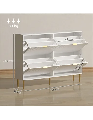 HOMCOM Narrow Shoe Cabinet with 4 Flip Drawers - White