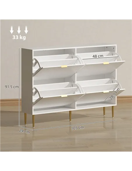 HOMCOM Narrow Shoe Cabinet with 4 Flip Drawers - White