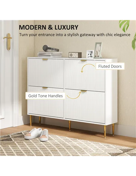 HOMCOM Narrow Shoe Cabinet with 4 Flip Drawers - White
