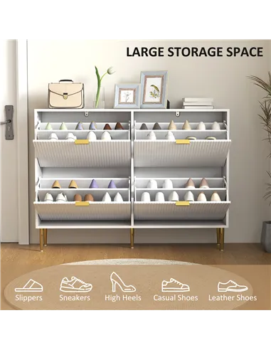 HOMCOM Narrow Shoe Cabinet with 4 Flip Drawers - White