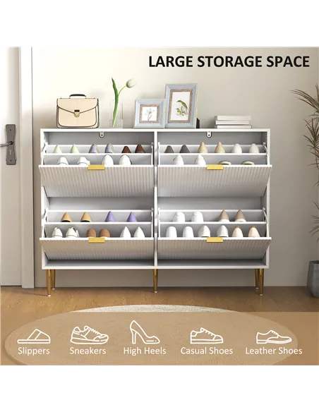 HOMCOM Narrow Shoe Cabinet with 4 Flip Drawers - White