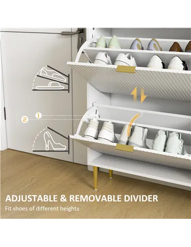 HOMCOM Narrow Shoe Cabinet with 4 Flip Drawers - White