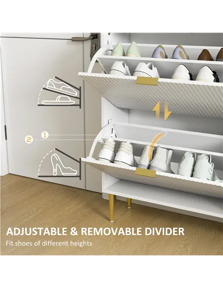 HOMCOM Narrow Shoe Cabinet with 4 Flip Drawers - White