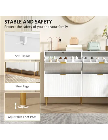 HOMCOM Narrow Shoe Cabinet with 4 Flip Drawers - White