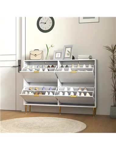 HOMCOM Narrow Shoe Cabinet with 4 Flip Drawers - White