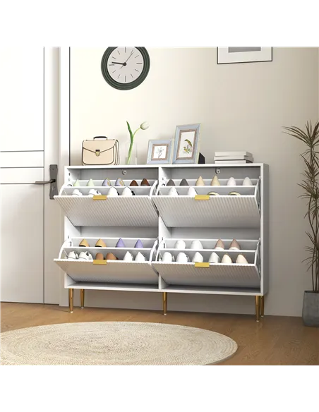 HOMCOM Narrow Shoe Cabinet with 4 Flip Drawers - White