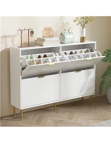 HOMCOM Narrow Shoe Cabinet with 4 Flip Drawers - White