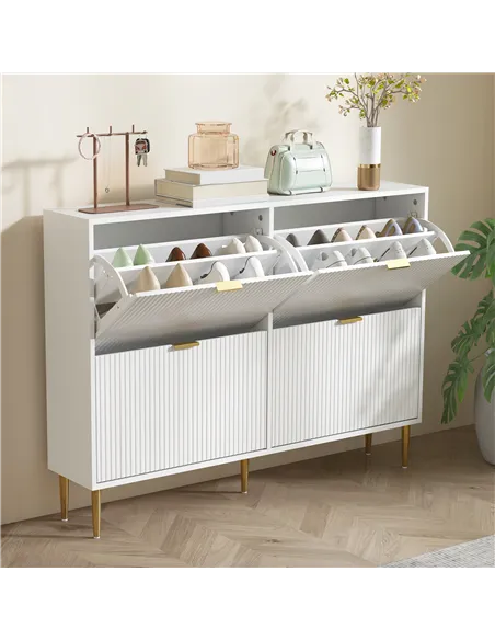 HOMCOM Narrow Shoe Cabinet with 4 Flip Drawers - White