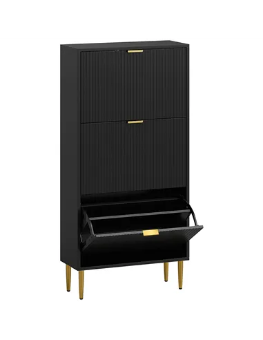 HOMCOM Narrow Shoe Cabinet with 3 Flip Drawers - Black