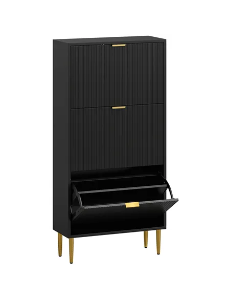 HOMCOM Narrow Shoe Cabinet with 3 Flip Drawers - Black