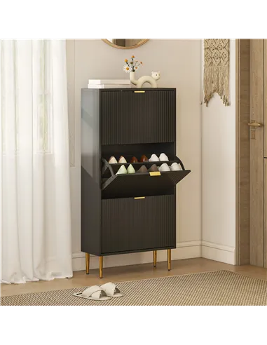 HOMCOM Narrow Shoe Cabinet with 3 Flip Drawers - Black