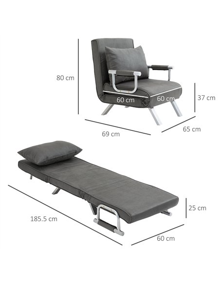 HOMCOM 4-in-1 Faux Suede Chair Bed - Grey