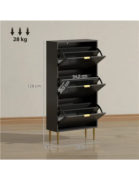 HOMCOM Narrow Shoe Cabinet with 3 Flip Drawers - Black