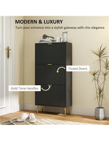 HOMCOM Narrow Shoe Cabinet with 3 Flip Drawers - Black