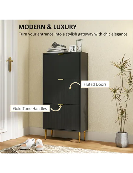 HOMCOM Narrow Shoe Cabinet with 3 Flip Drawers - Black