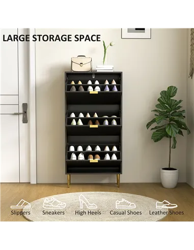 HOMCOM Narrow Shoe Cabinet with 3 Flip Drawers - Black