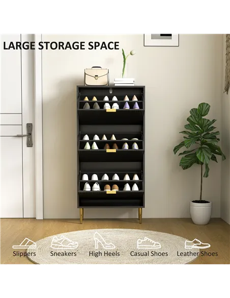 HOMCOM Narrow Shoe Cabinet with 3 Flip Drawers - Black