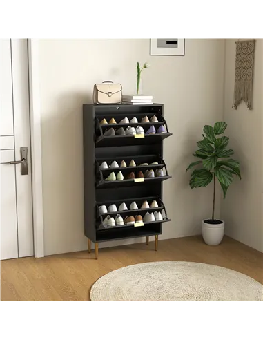 HOMCOM Narrow Shoe Cabinet with 3 Flip Drawers - Black