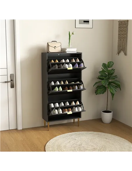 HOMCOM Narrow Shoe Cabinet with 3 Flip Drawers - Black