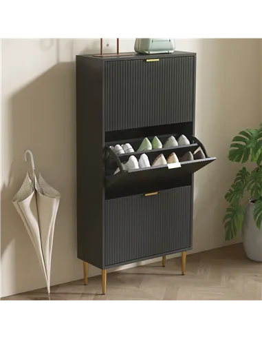 HOMCOM Narrow Shoe Cabinet with 3 Flip Drawers - Black