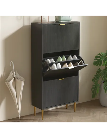 HOMCOM Narrow Shoe Cabinet with 3 Flip Drawers - Black