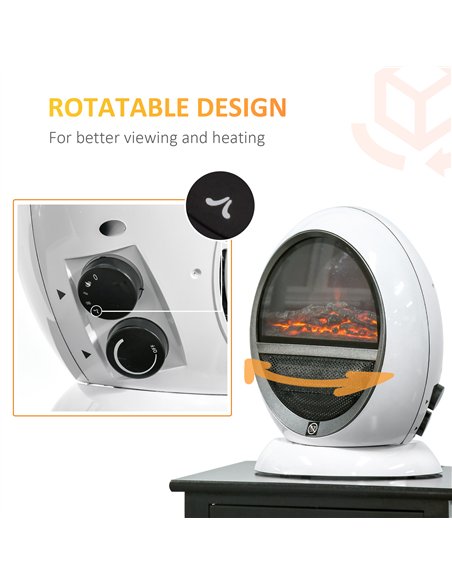 HOMCOM Freestanding Electric Fireplace Indoor Space Table Top Heater with Realistic Flame Effect, Rotatable Head, Overheating Pr