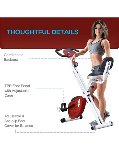 HOMCOM Folding Exercise Bike, Fitness Bicycle Indoor Trainer, 8-Level Magnetic Resistance Adjustable, with LCD Monitor, Pulse Se