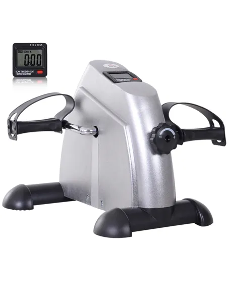 HOMCOM Mini Exercise Bike, Portable Pedal Exerciser, Under Desk Bike with LCD Display for Legs and Arms Training, Silver Tone