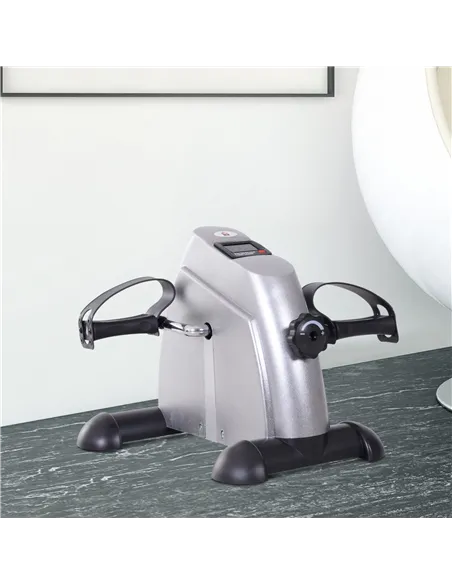 HOMCOM Mini Exercise Bike, Portable Pedal Exerciser, Under Desk Bike with LCD Display for Legs and Arms Training, Silver Tone