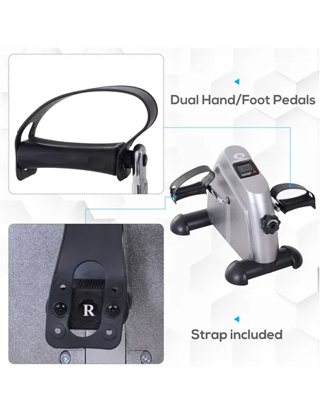 HOMCOM Mini Exercise Bike, Portable Pedal Exerciser, Under Desk Bike with LCD Display for Legs and Arms Training, Silver Tone