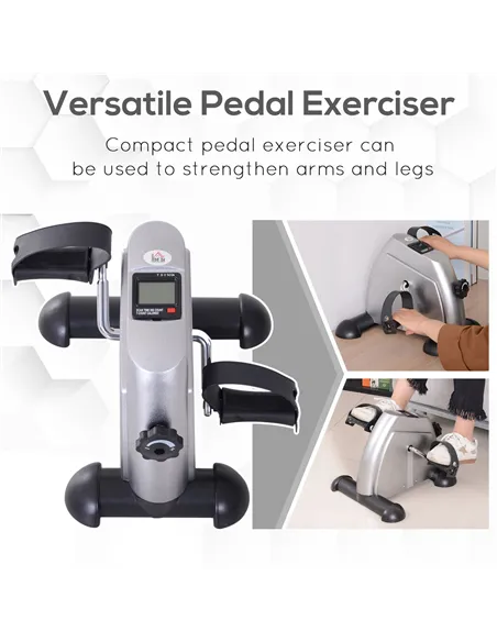 HOMCOM Mini Exercise Bike, Portable Pedal Exerciser, Under Desk Bike with LCD Display for Legs and Arms Training, Silver Tone