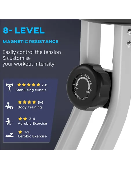 HOMCOM Folding Exercise Bike, Fitness Bicycle Indoor Trainer, 8-Level Magnetic Resistance Adjustable, with LCD Monitor, Pulse Se
