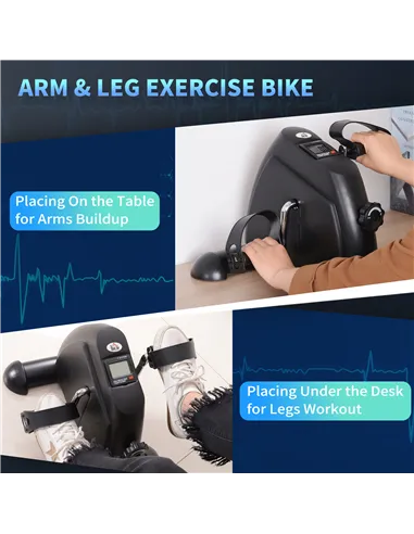 HOMCOM Mini Exercise Bike, Portable Pedal Exerciser, Under Desk Bike with LCD Display for Legs and Arms Training, Black