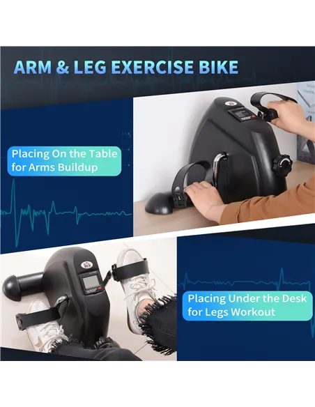HOMCOM Mini Exercise Bike, Portable Pedal Exerciser, Under Desk Bike with LCD Display for Legs and Arms Training, Black